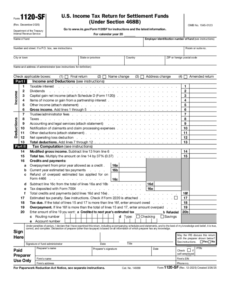 About Form 1120 SF, U S Income Tax Return for