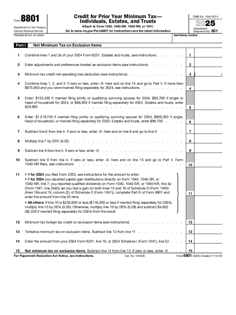 Form 8801 Instructions How to Claim Your AMT Credit