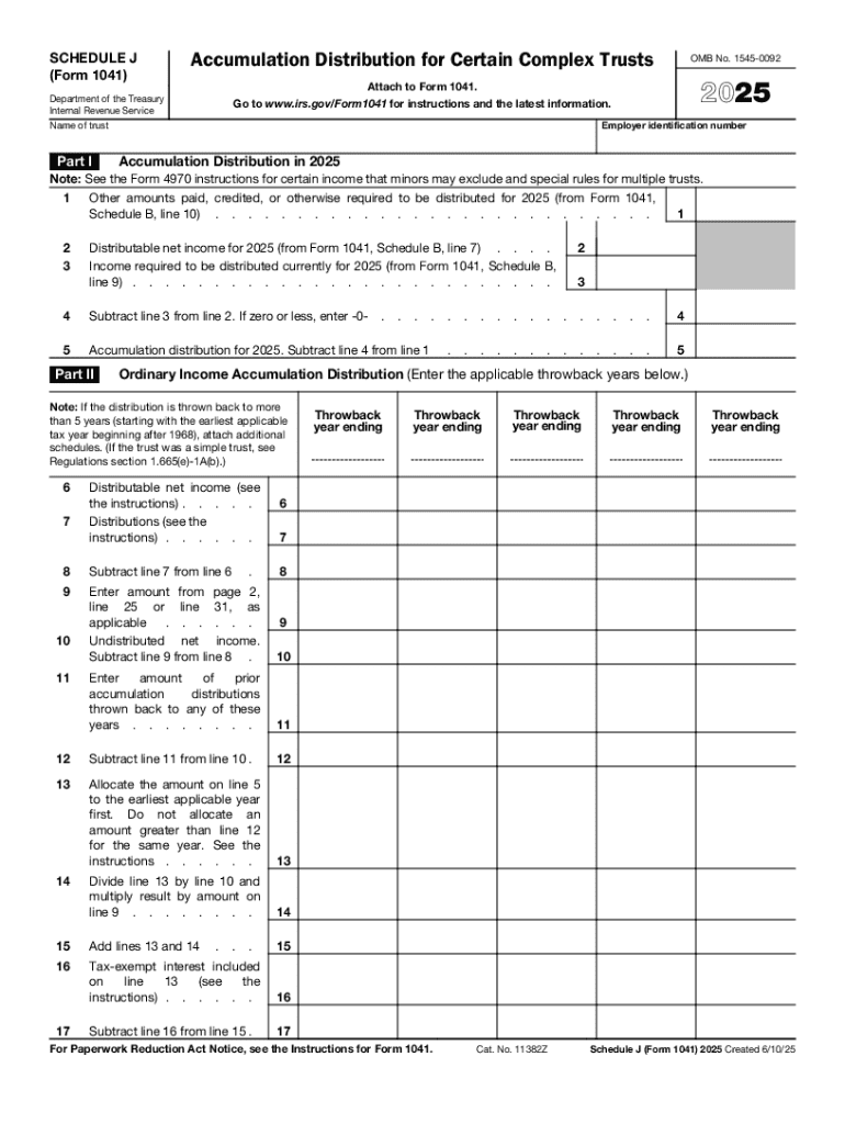 Schedule J Form 1041 Accumulation Distribution for Certain Complex Trusts