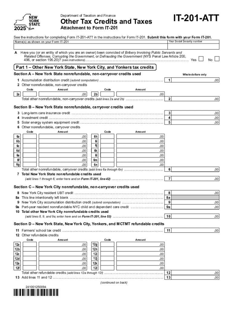  New York State Tax Form it 201 ATT 2025-2026