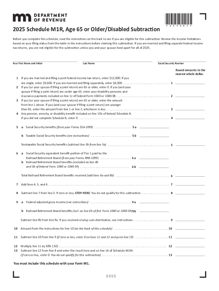  M1R, Age 65 or OlderDisabled Subtraction M1R, Age 65 or OlderDisabled Subtraction 2025-2026