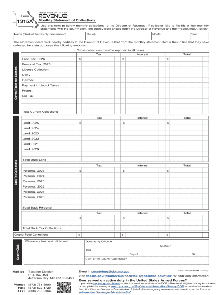 Reset FormPrint FormForm1315AMonthly Statement of