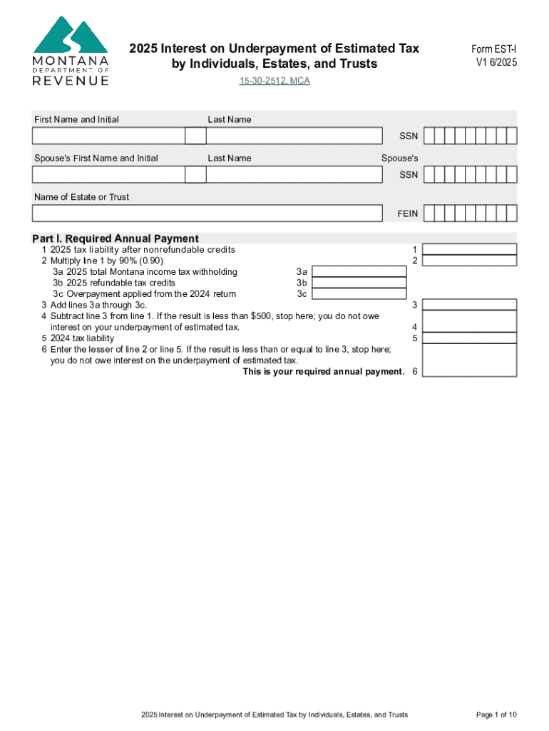 Form EST IUnderpayment of Estimated Tax by