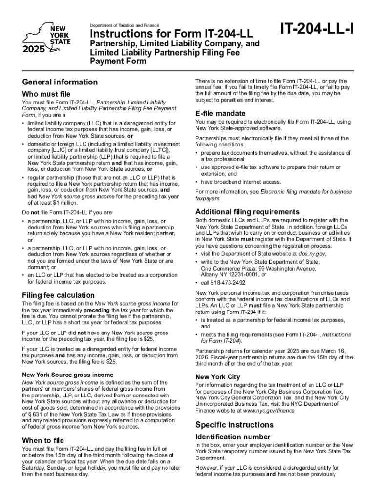 Instructions for Form it 204 LL Partnership, Limited Liability Company, and Limited Liability Partnership Filing Fee Payment for