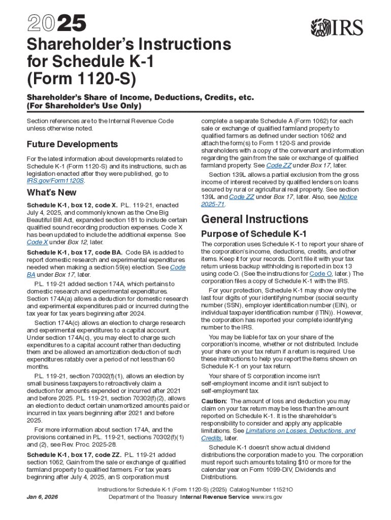 Instructions for Form 1120 S, U S Income Tax Return for an S