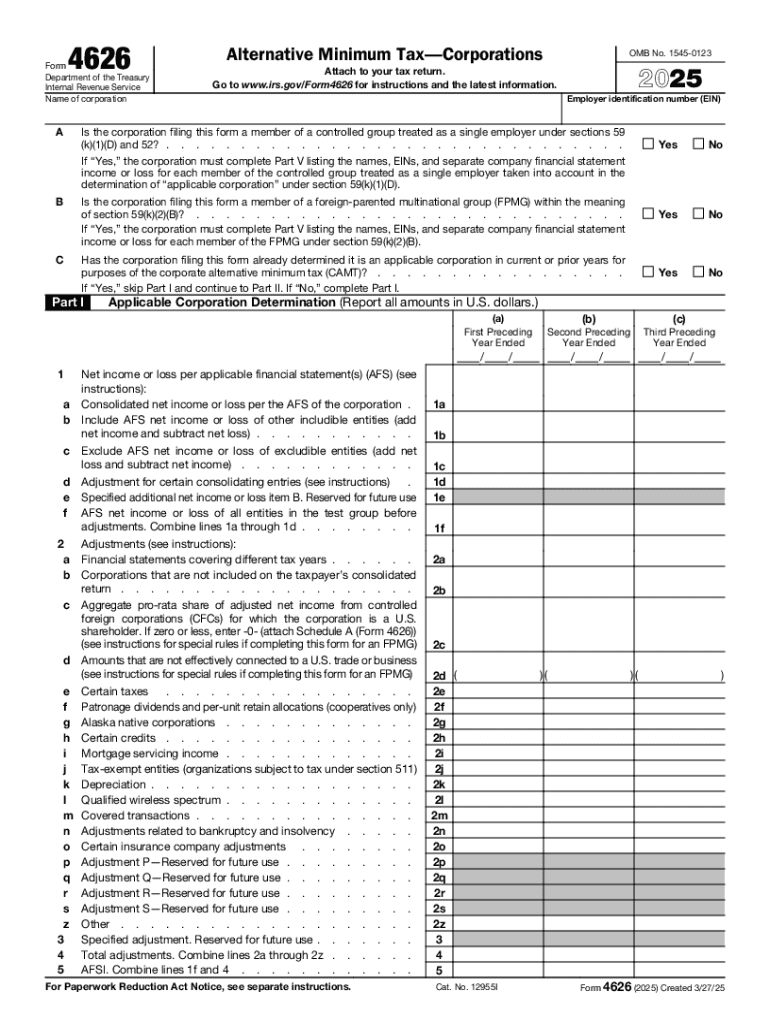 Instructions for Form 4626, Alternative Minimum Tax