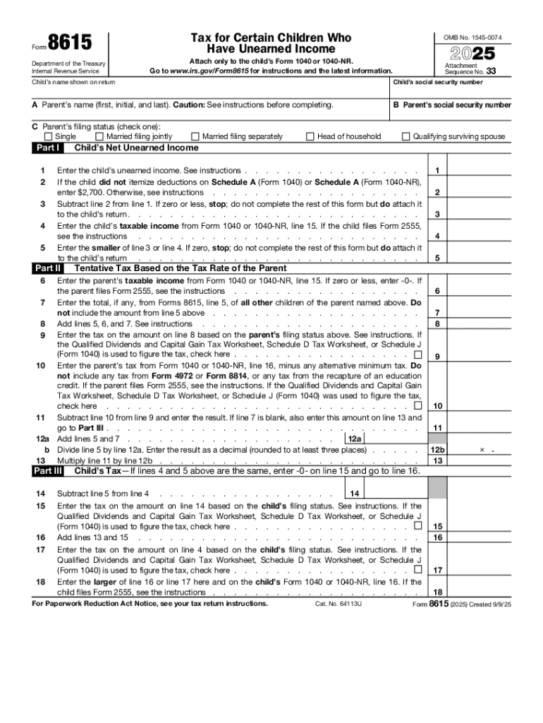 Form 8615 Tax for Certain Children with Unearned Income