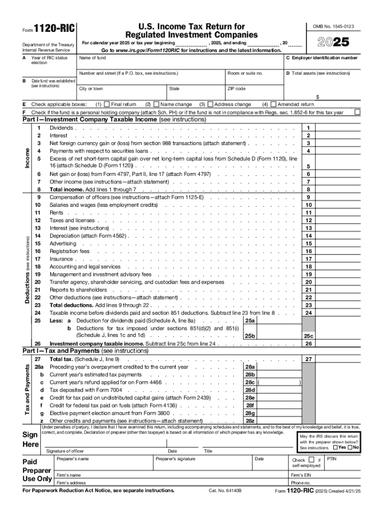 Form 1120 RIC U S Income Tax Return for Regulated Investment Companies