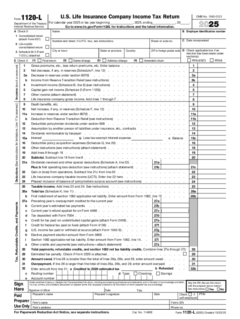  Instructions for Form 1120 L, U S Life Insurance Company 2025-2026