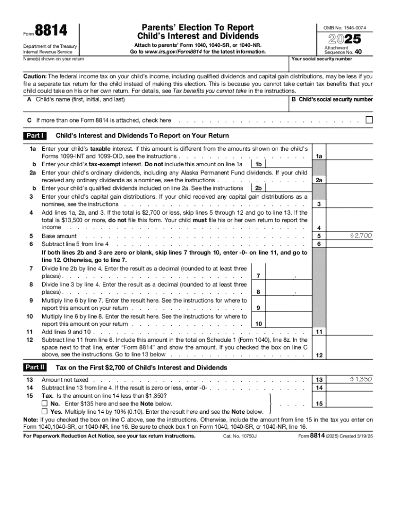  About Form 8814, Parent&amp;#039;s Election to Report Child&amp;#039;s 2025-2026