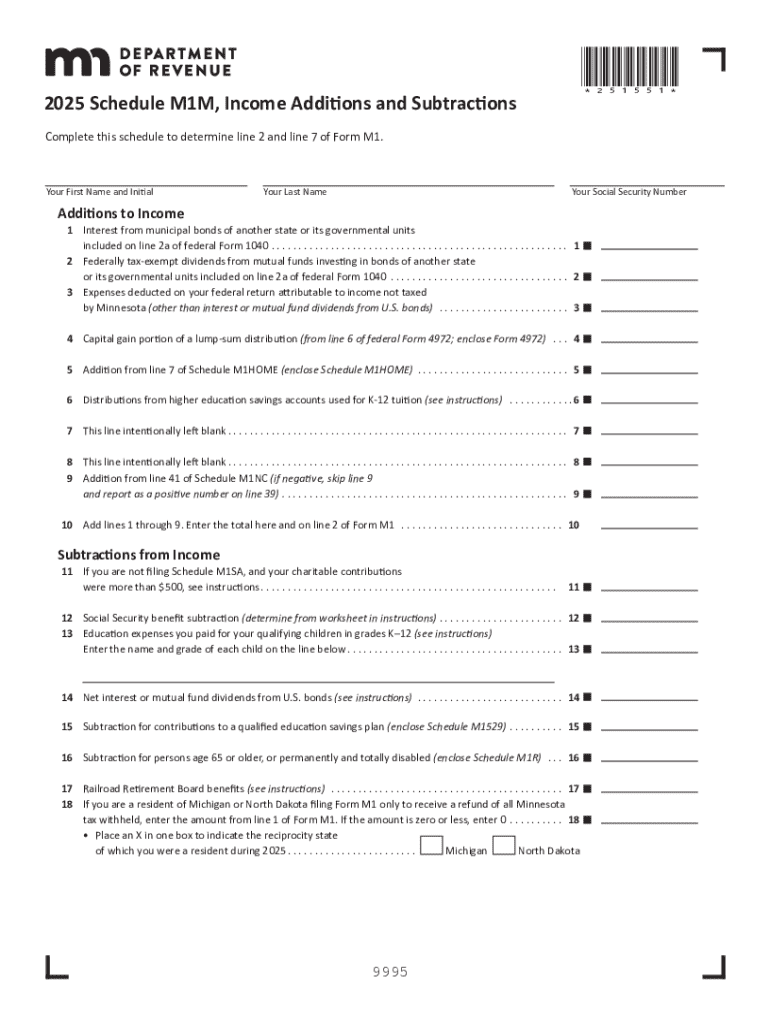  *251551* Schedule M1M, Income Additions and Su 2025-2026