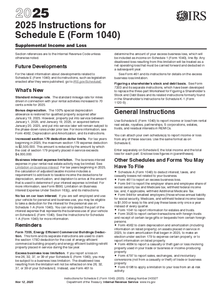 Instructions for Schedule E Form 1040