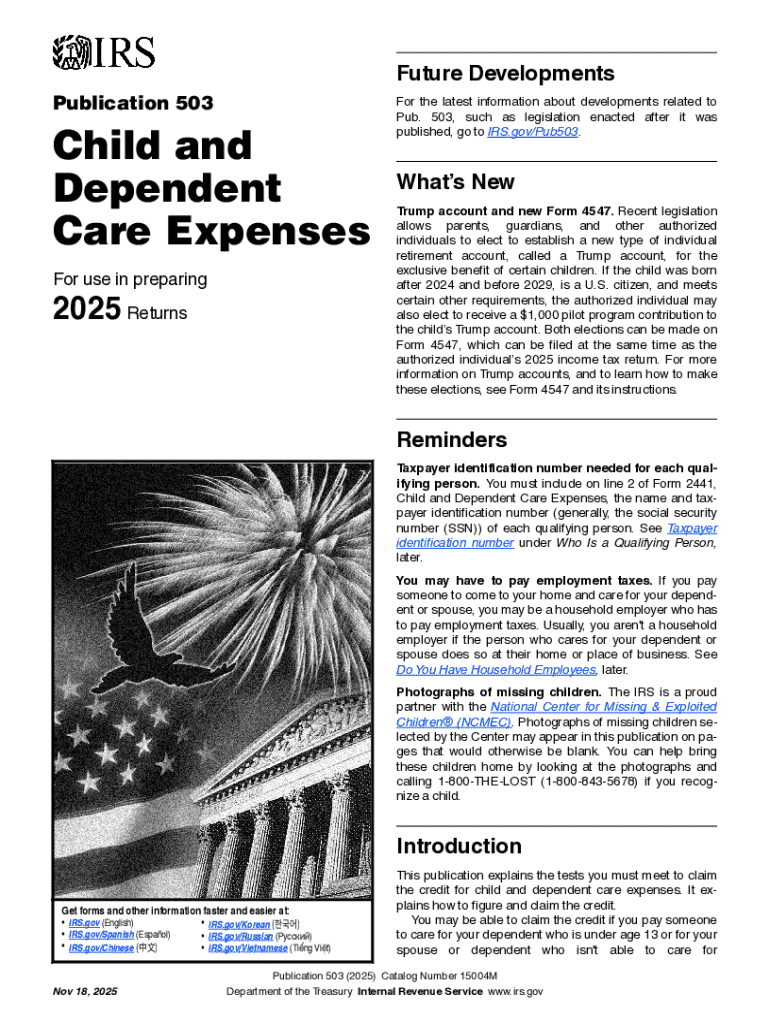 Text of IRS Publication 503 Child and Dependent Care  Form