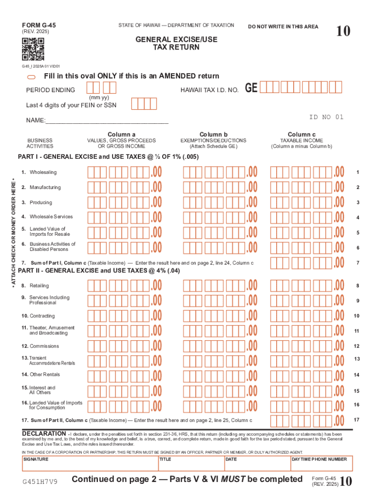 Form G 45 Periodic General ExciseUse Tax Return, Rev