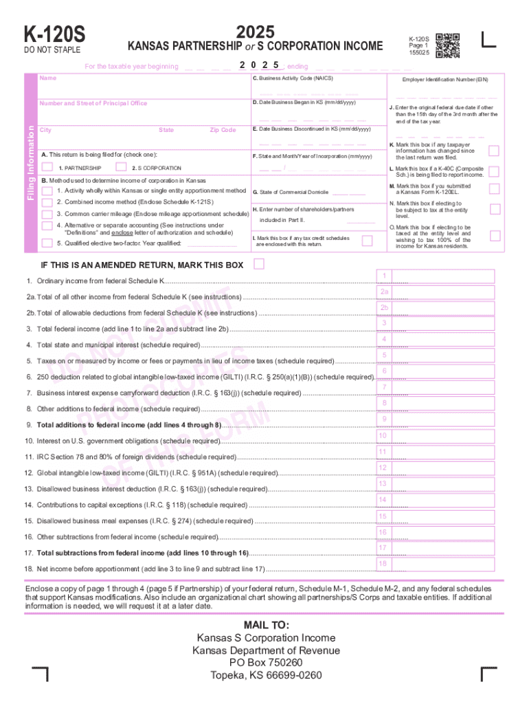 Kansas Partnership or S Corporation Income Tax Form