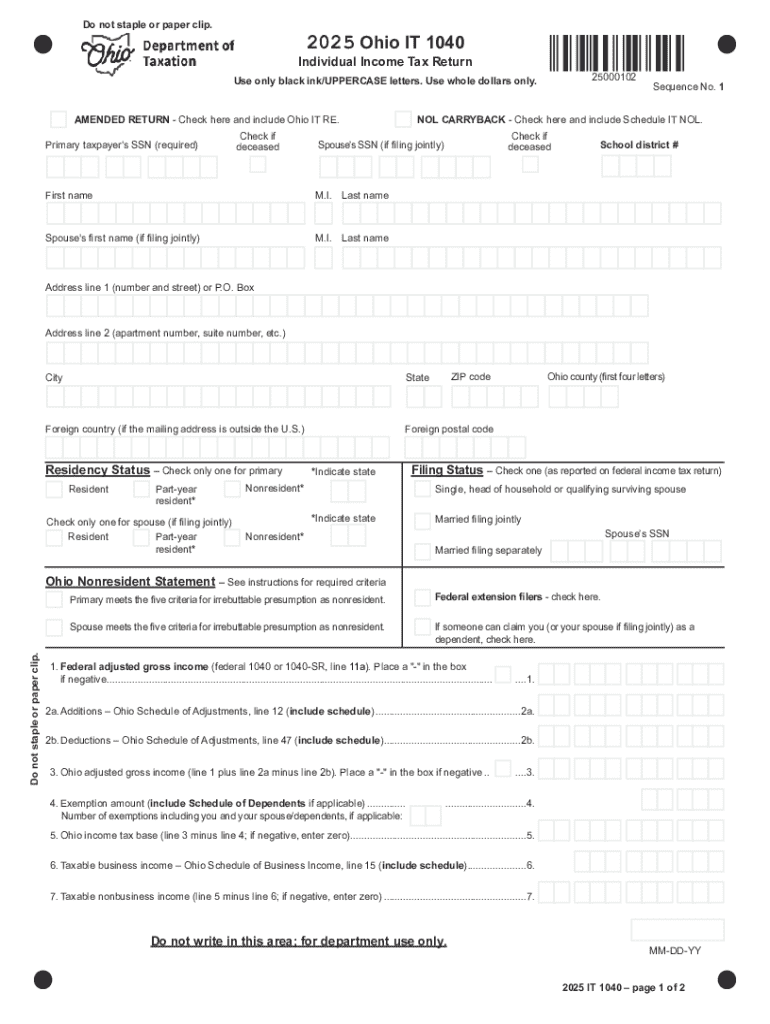 Ohio Form it 1040Fill Out and Use This PDF