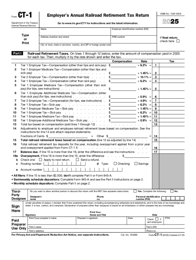 IRS Form CT 1 Employer&amp;#039;s Annual Railroad Retirement Tax