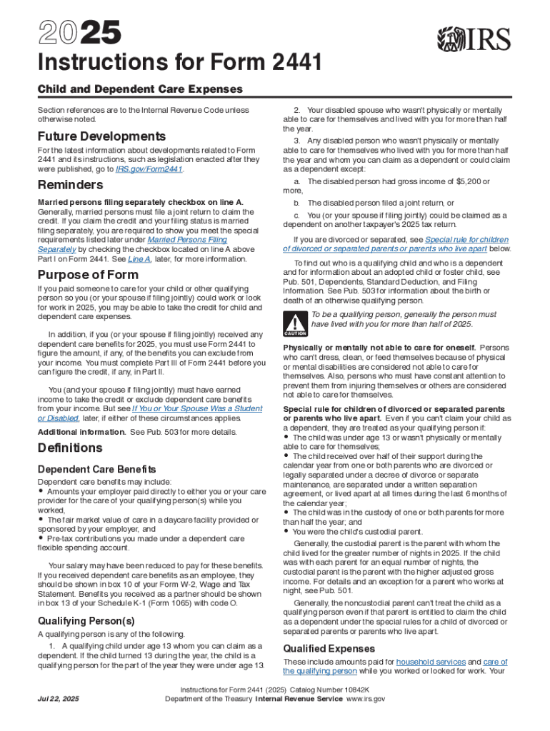File IRS Form 2441 Child &amp;amp; Dependent Care Tax Credits