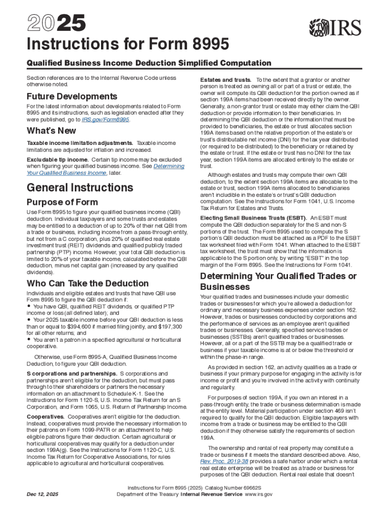 Instructions for Form 8995 Instructions for Form 8995, Qualified Business Income Deduction Simplified Computation