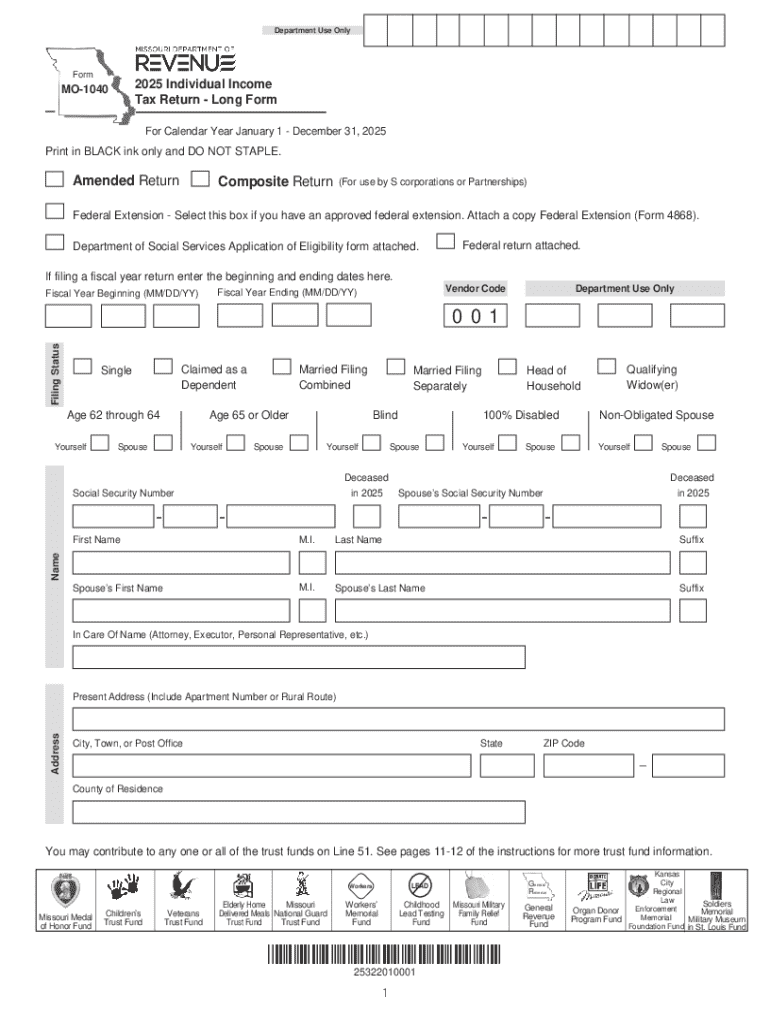  Form MO 1040 Individual Income Tax Return Long Form 2025-2026