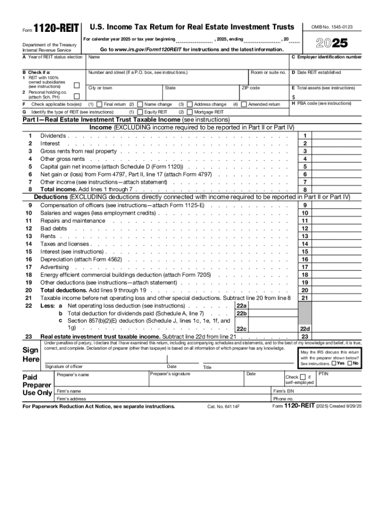 Form 1120 REIT, U S Income Tax Return for Real Estate