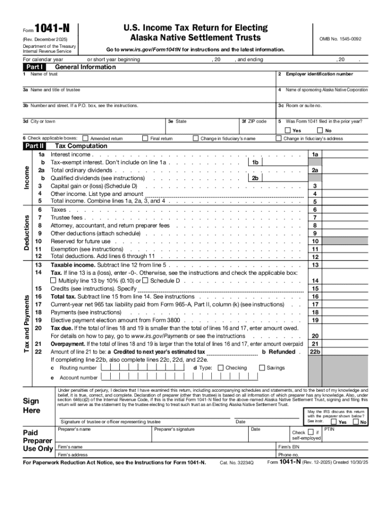  Form 1041 N Rev December 2025-2026