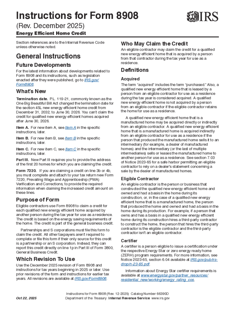 Fillable Online Instructions for IRS Form 8908 Energy