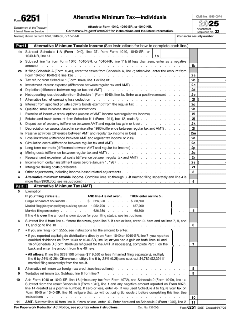 F6251 PDF Form 6251 Department of the Treasury Internal
