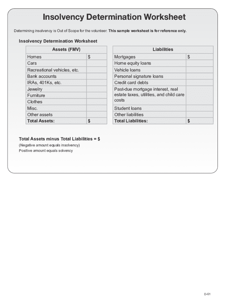 Filling Out an Insolvency Worksheet, Need Some Advise Rtax  Form