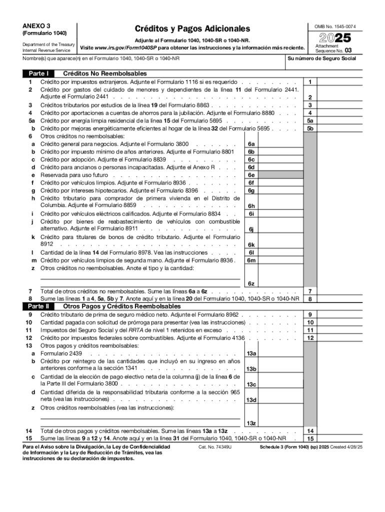 Schedule 3 Form 1040 Sp