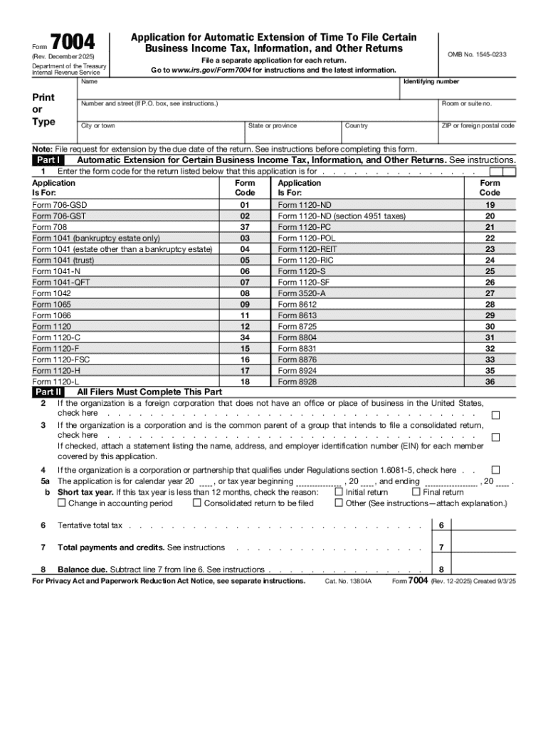 Form 7004 Rev December