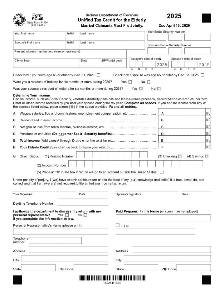 Submitting the SC 40 Unified Tax Credit for the Elderly  Form