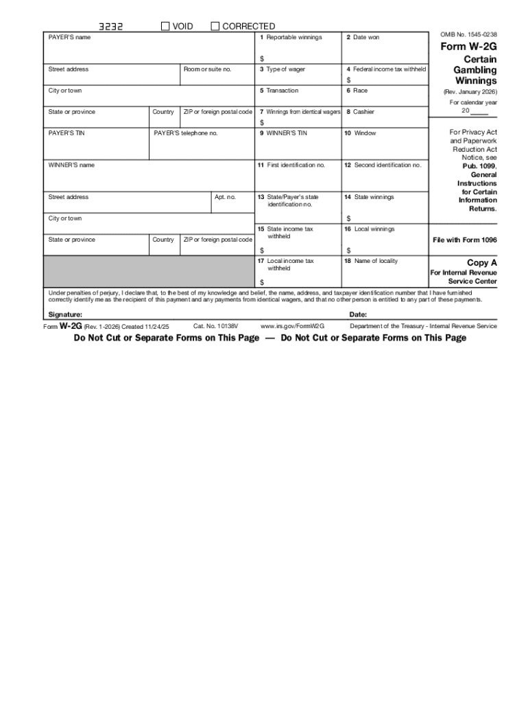 Form W 2G Rev January Certain Gambling Winnings