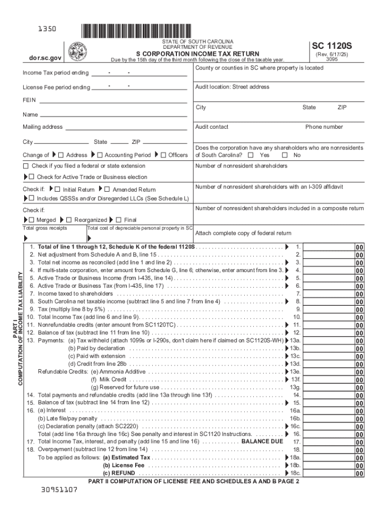 Sc 1120s &amp;#039;s&amp;#039; the South Carolina Department of Revenue  Form