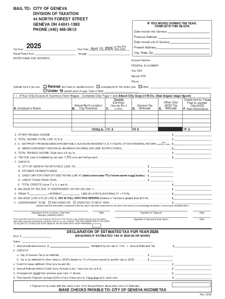 Form OH City Tax Return City of Geneva Fill