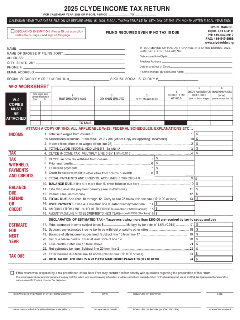 Form OH Income Tax Return City of Clyde Fill