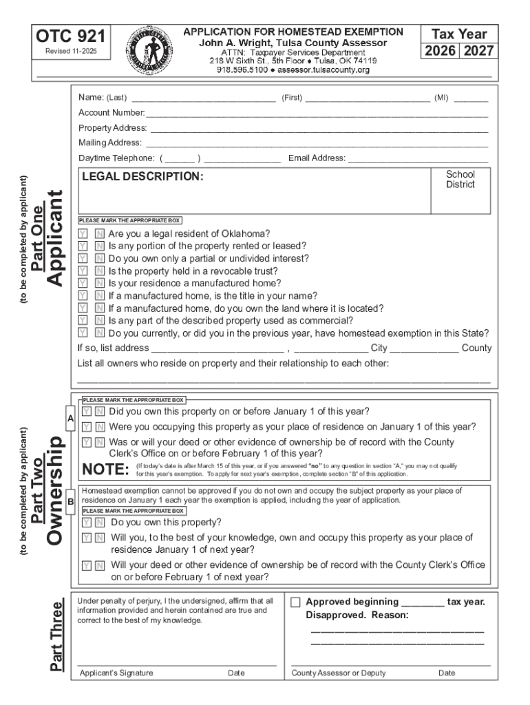 2027 Form 921 Application for Homestead Exemption