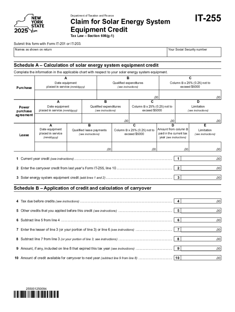 ProWeb Where Do I Enter Form NY it 255, Claim for Solar