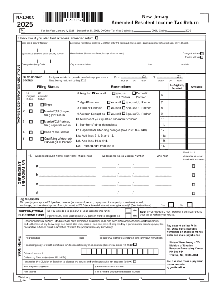 You Must File an Amended New Jersey Tax Return If  Form