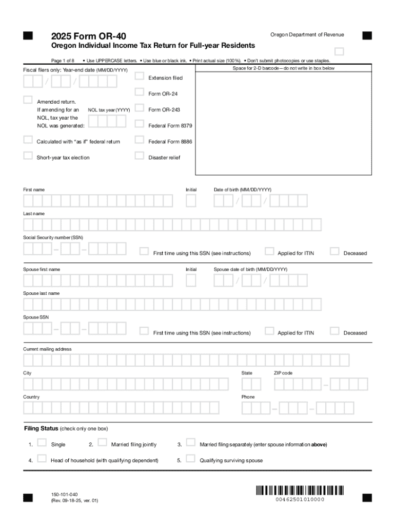 Oregon Income Tax Full Year Resident Form 40 Instructions