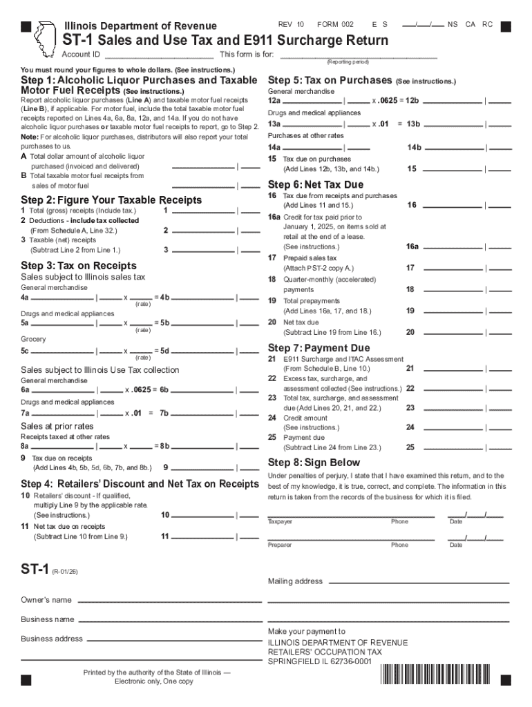 ST 1, Sales and Use Tax and E911 Surcharge Return Sales and Use Tax and E911 Surcharge Return for Reporting Periods Beginning Ja  Form