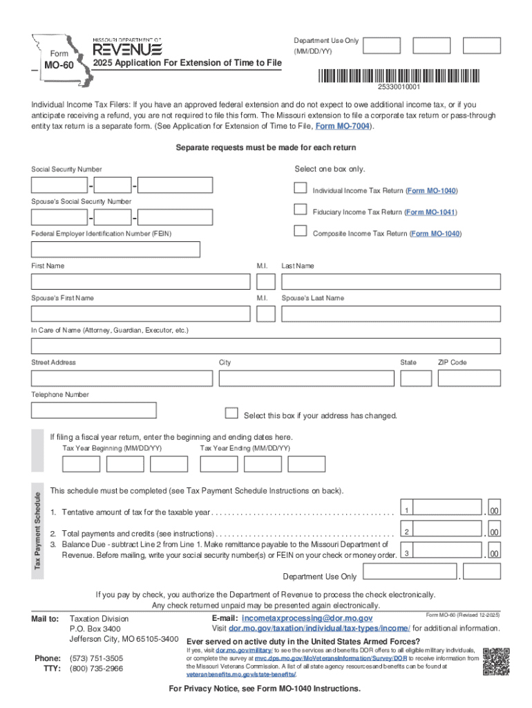 Form MO 60 Application for Extension of Time to File