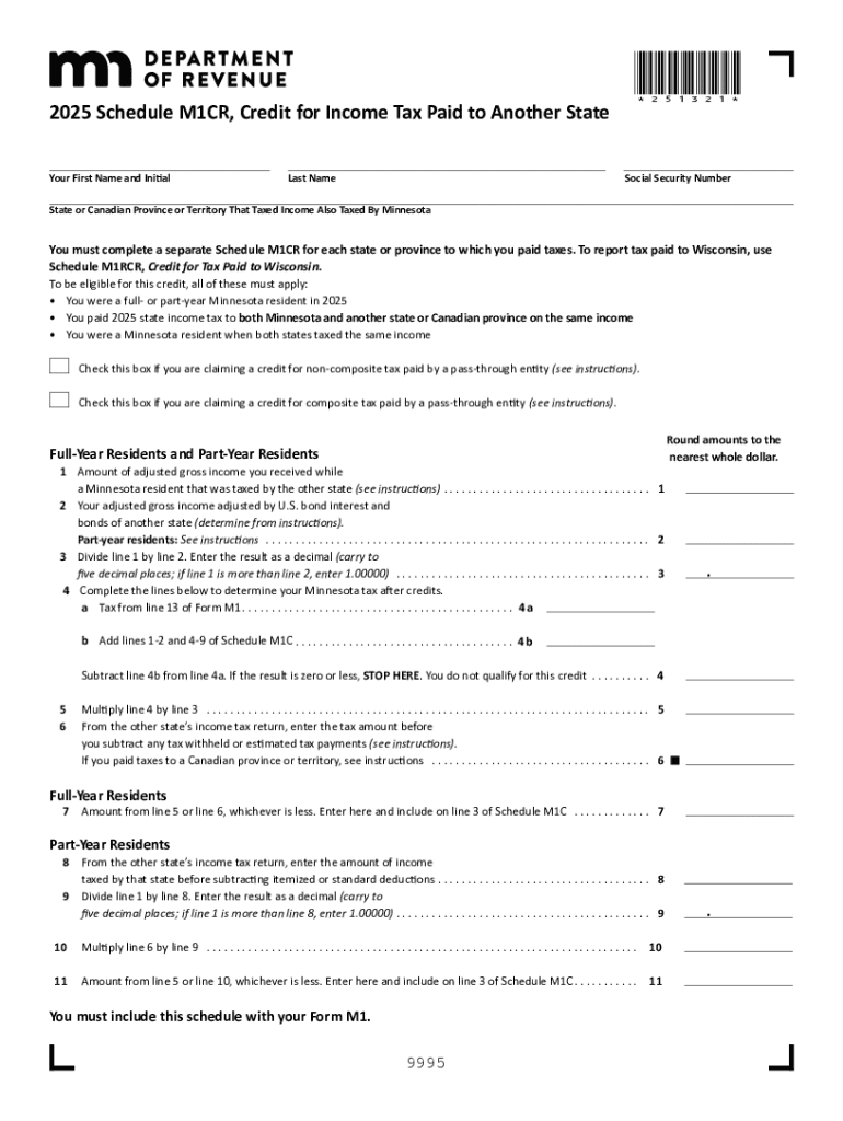 M1CR, Credit for Income Tax Paid to Another State  Form