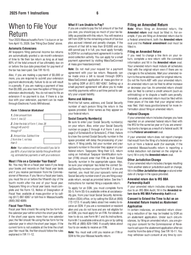 Massachusetts Resident Income Tax Form 1