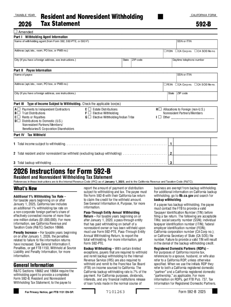 California Form 592 B Tax Statement