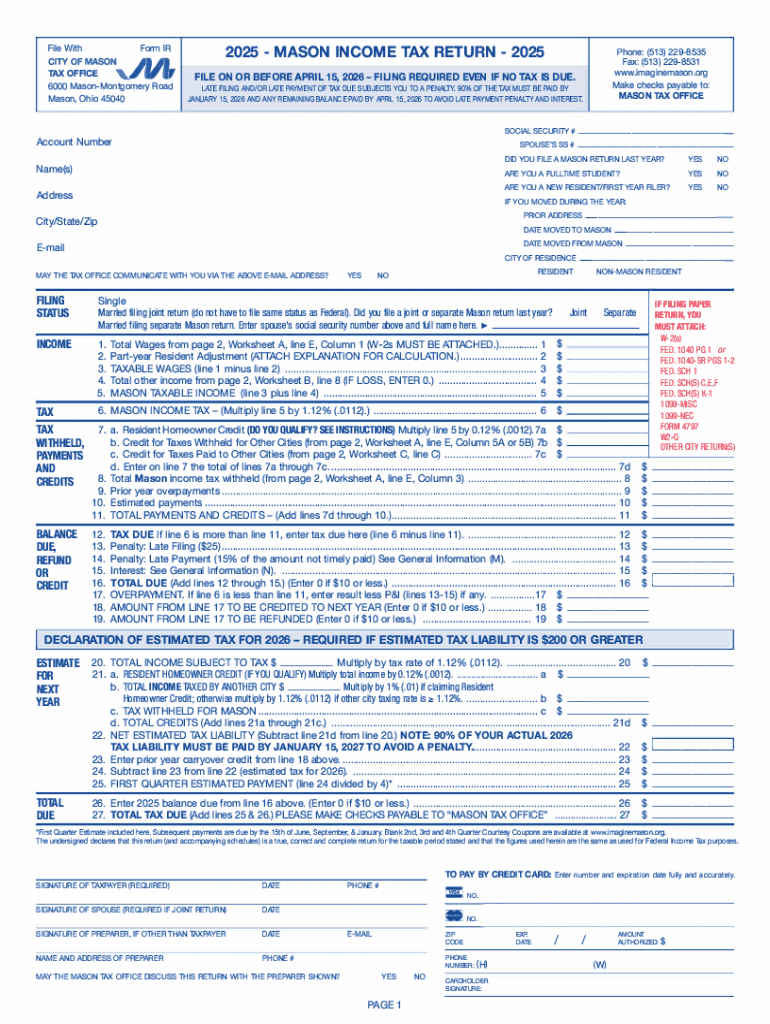  Mason Income Tax Return 2025-2026