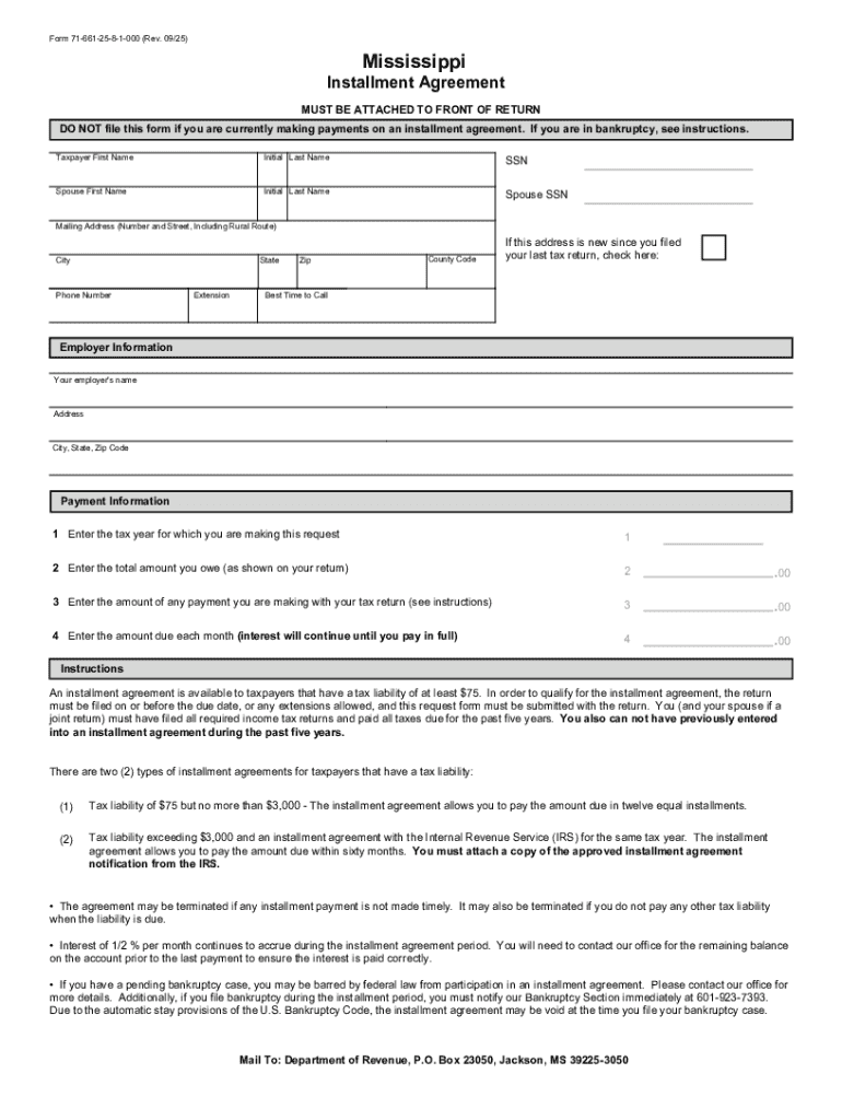 Mississippi Installment Agreement  Form