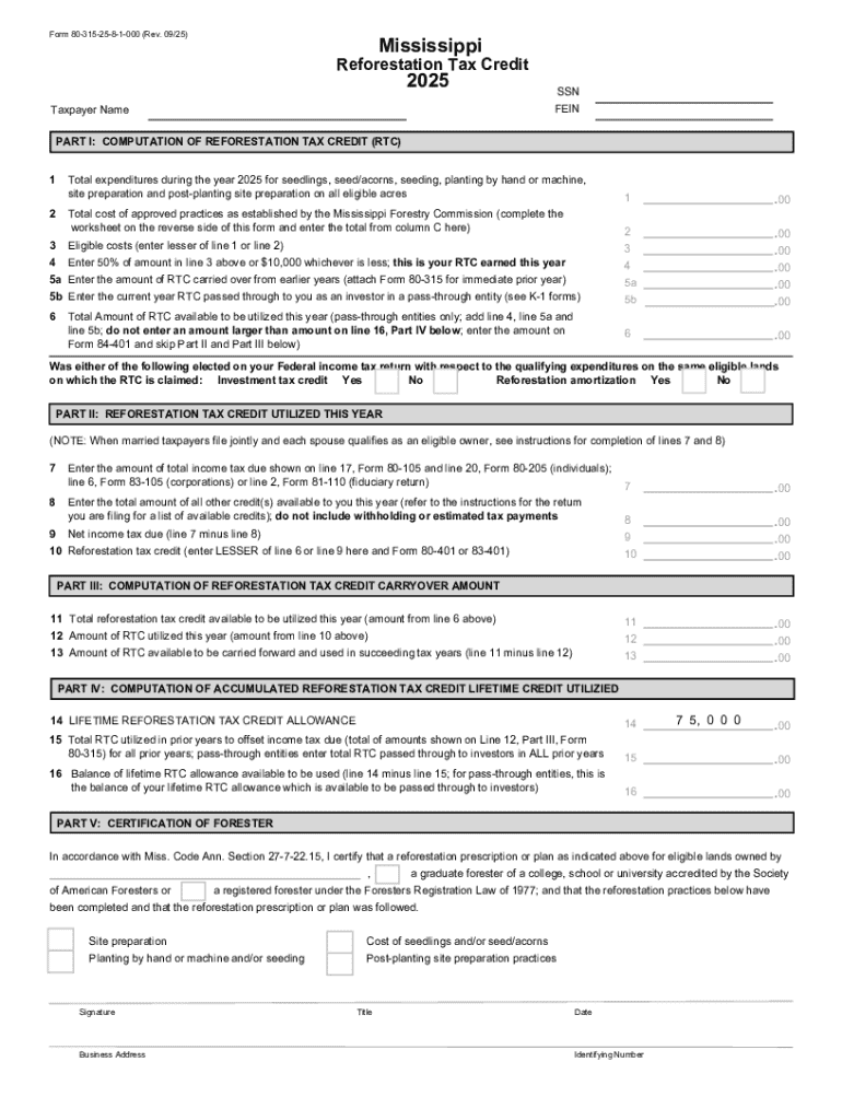 Reforestation Tax CreditMississippi Forestry Commission  Form