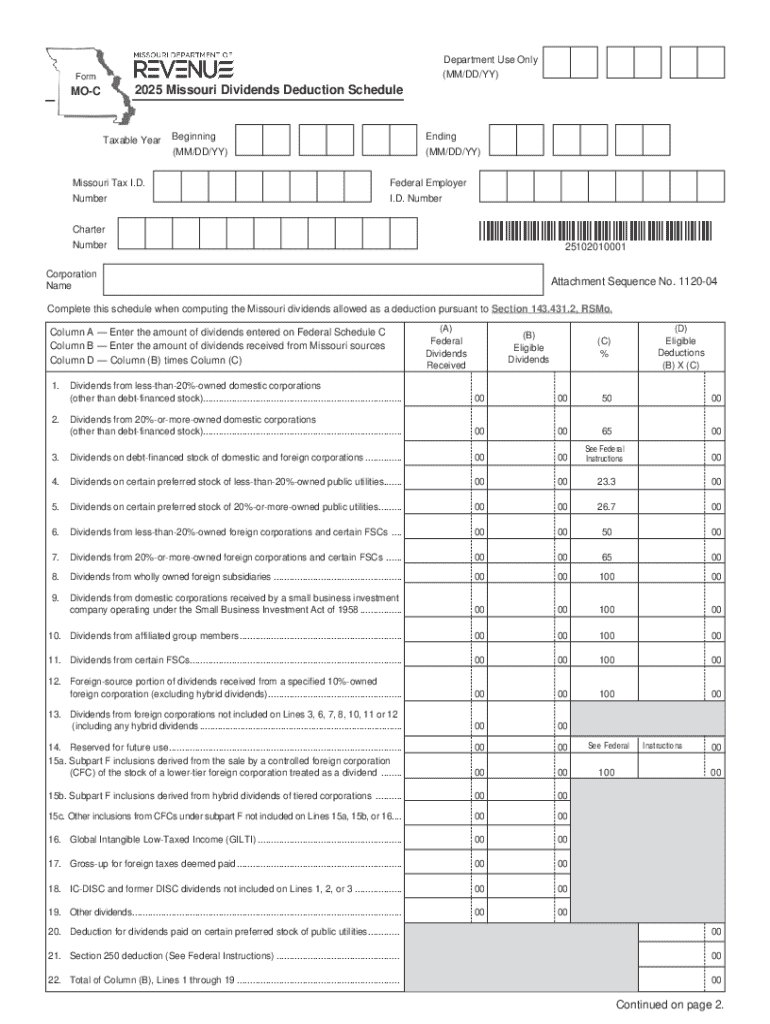  Form MO C Missouri Dividends Deduction Schedule 2025-2026