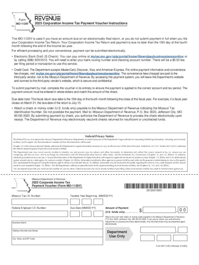 Form MO 1120V Corporation Income and Franchise Tax